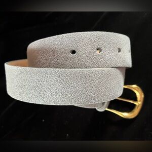 Halston Women's Ultra Suede On Cowhide Solid Brass Buckle Belt